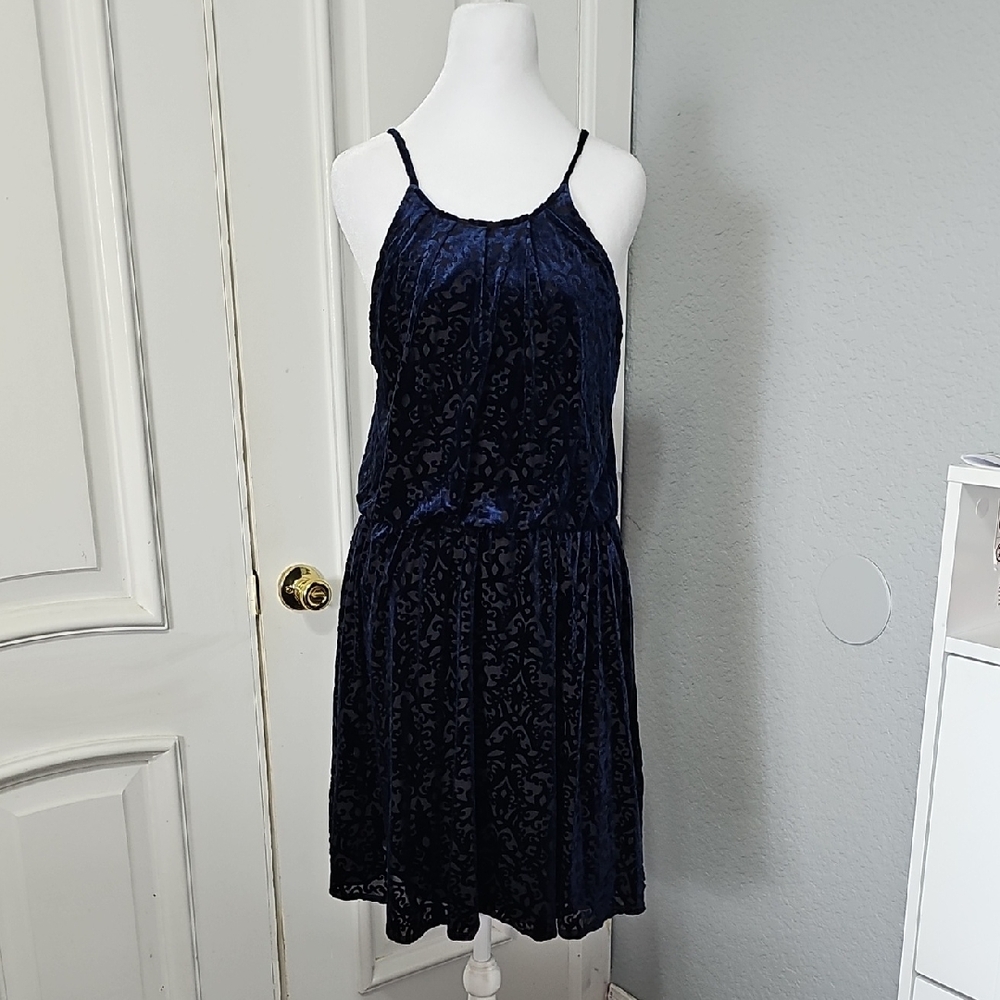 Francesca's Blue Velvet Dress Spagetti Strap Dress